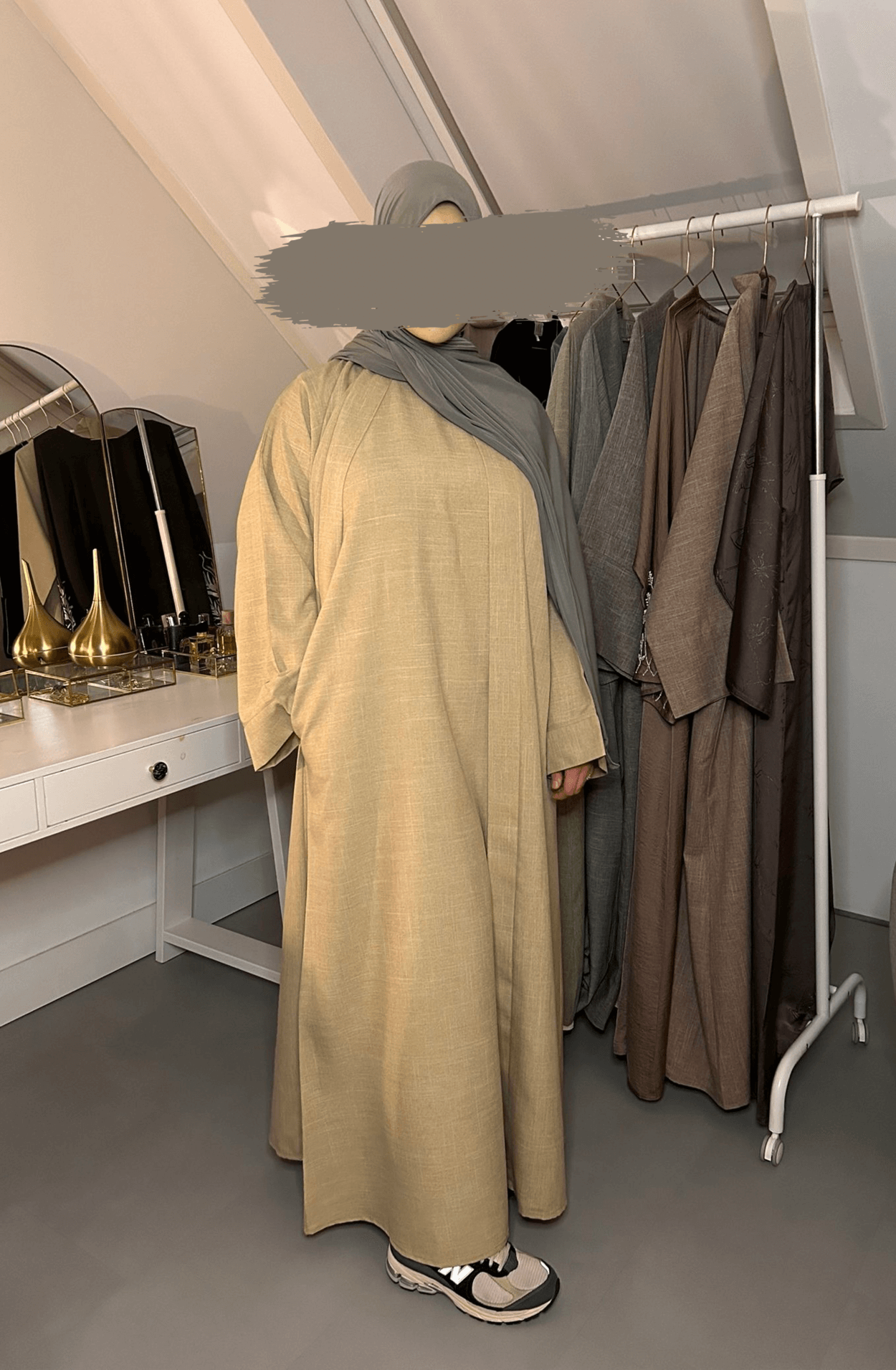 Linnen two piece abaya - Creme/beige