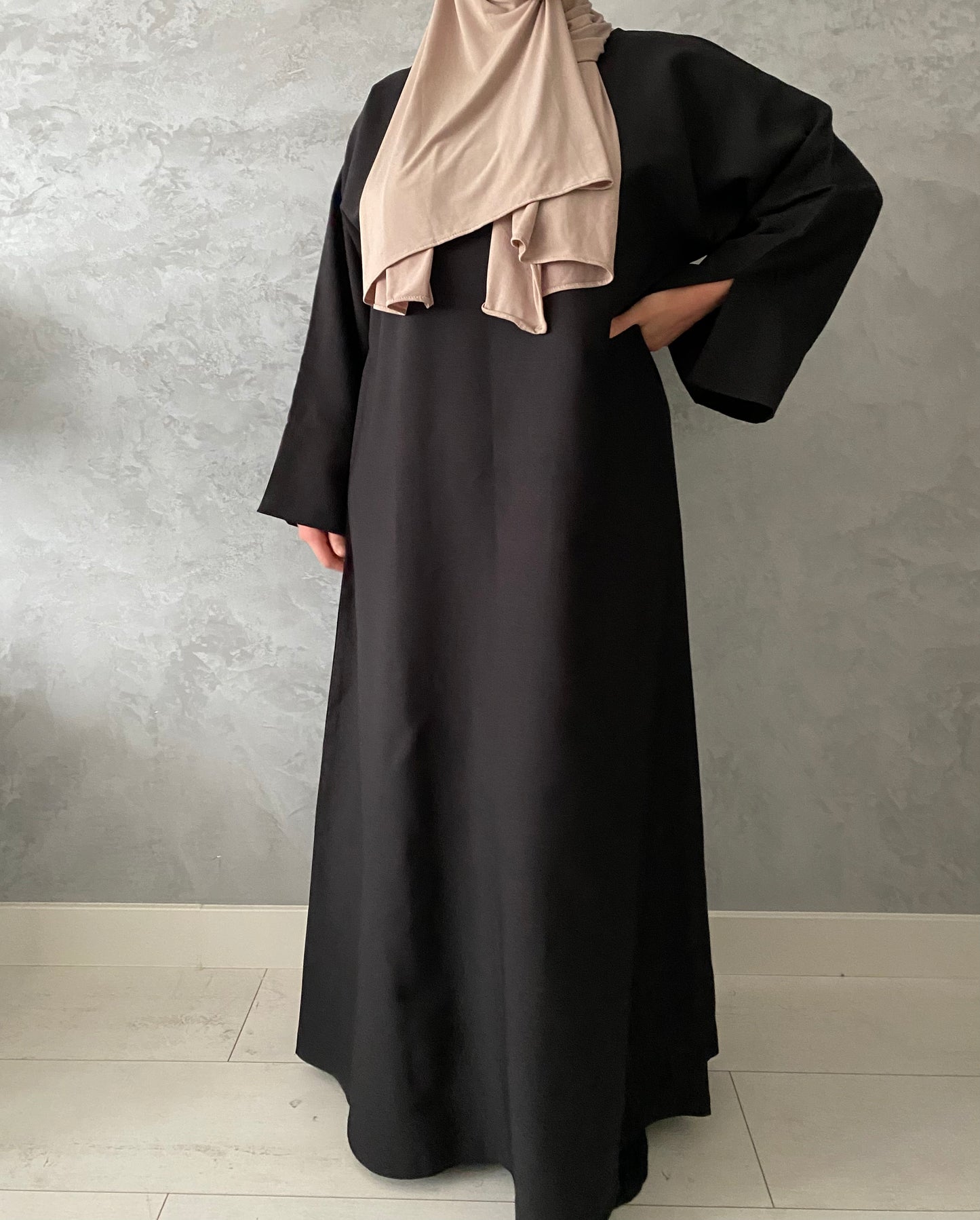Linnen split sleeve abaya - Black