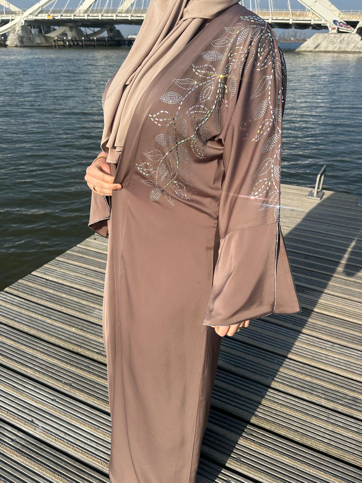 Satin Sparkle abaya - Desert Bronze