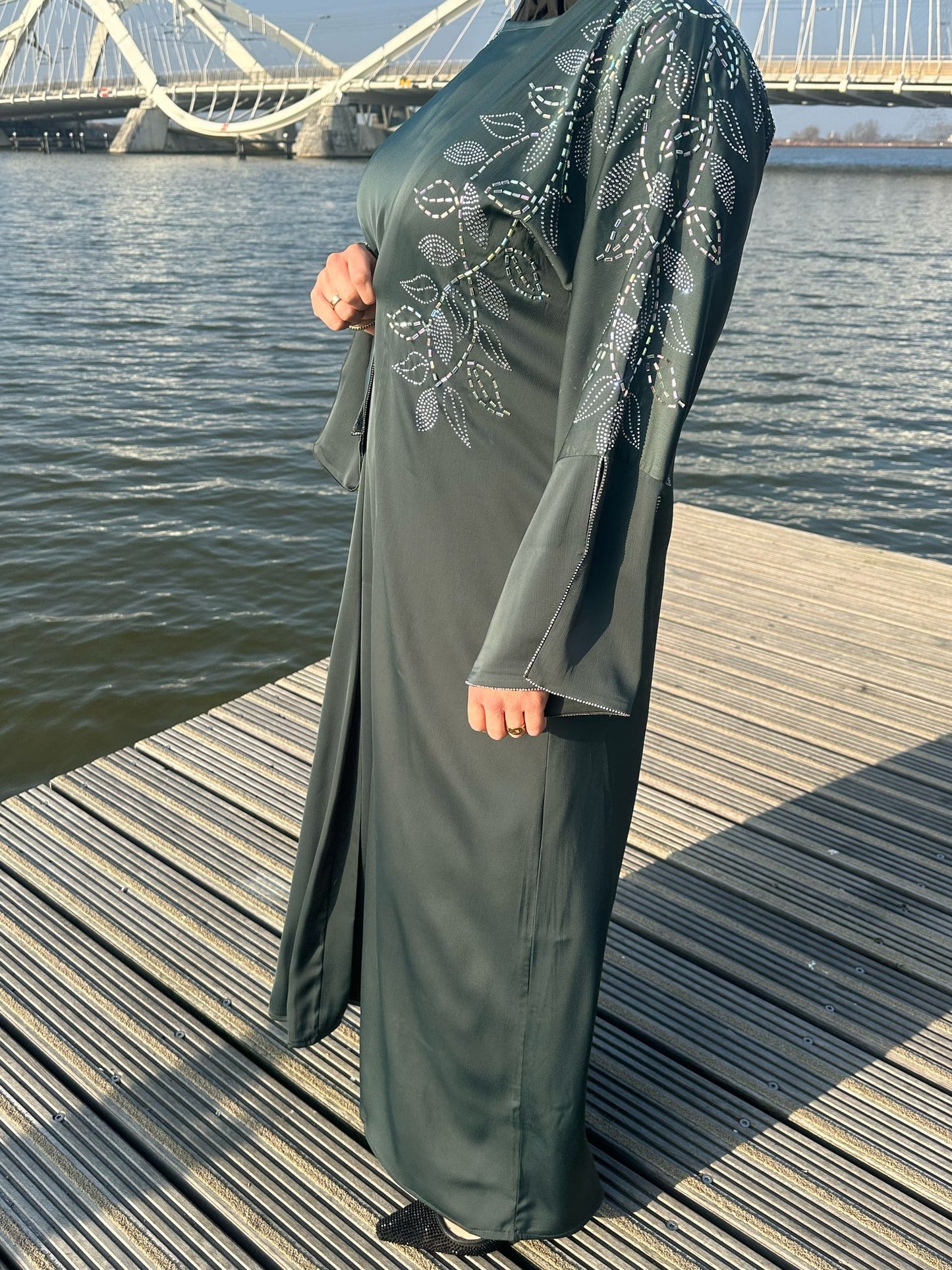 Satin Sparkle abaya - Midnight Jade
