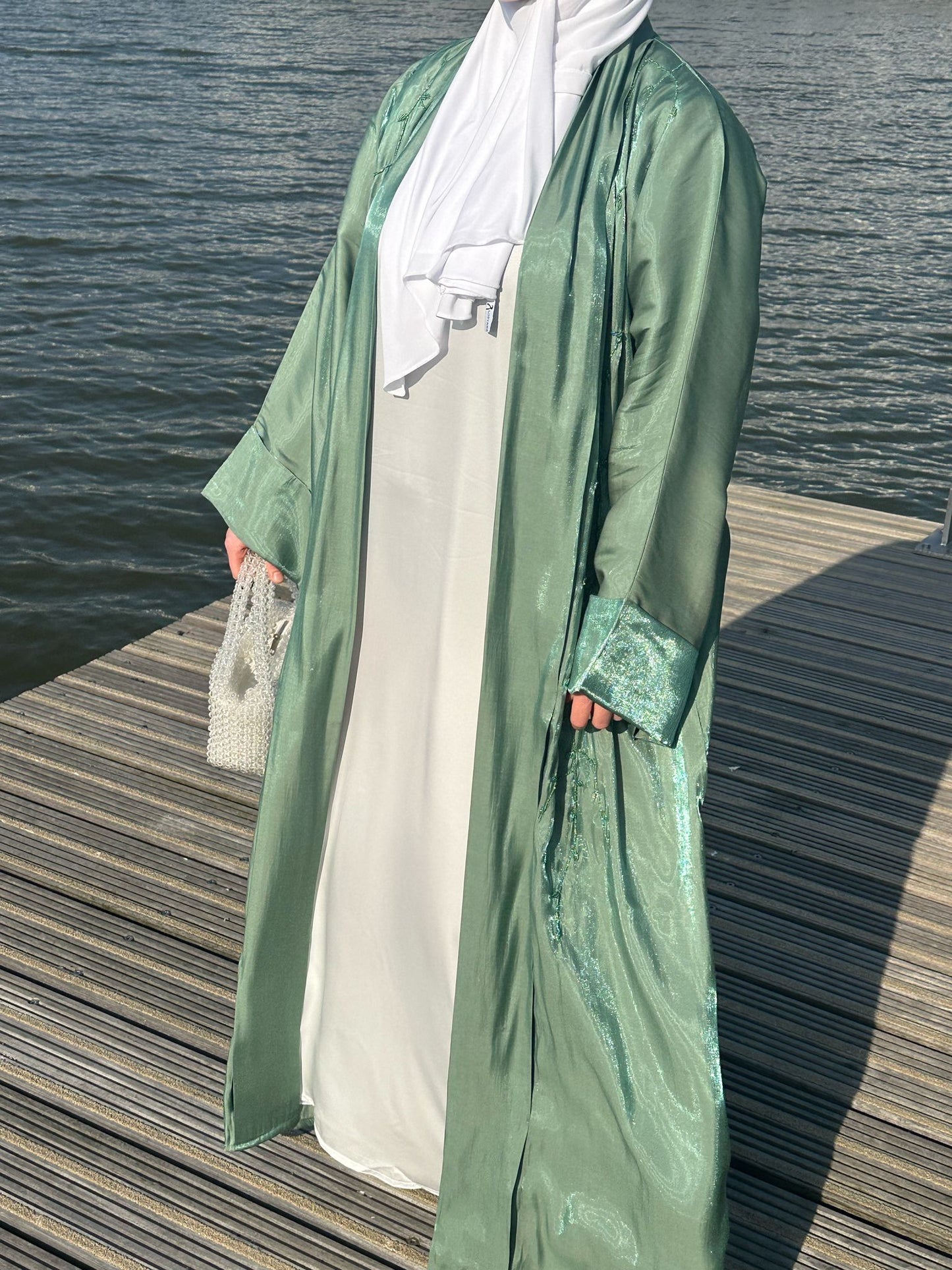 Silken Glow abaya - Soft Emerald