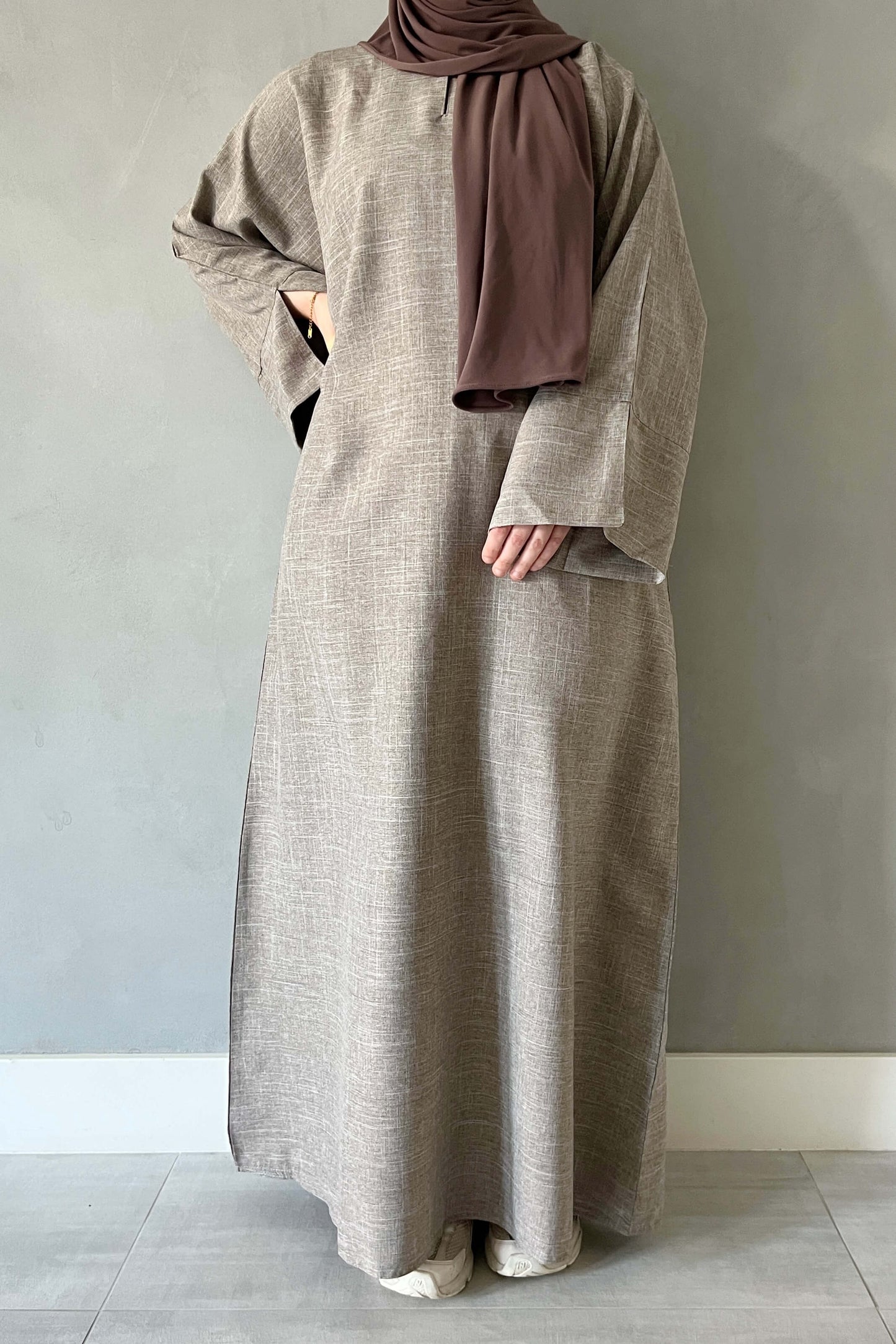 Linnen split sleeve abaya - Taupe